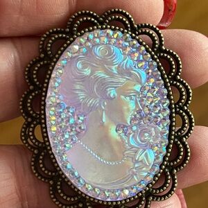 Vintage Style Cameo Brooch with Iridescent Accents